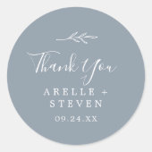 Sticker Rond Feuille minimale | Merci bleu et blanc Favoriser (Devant)