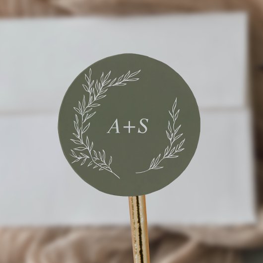 Sticker Rond Feuille minimale | Phoques d'enveloppe de monogram