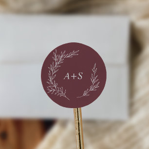 Sticker Rond Feuille minimale Phoques d'enveloppes Monogramme