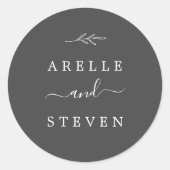 Sticker Rond Feuille minimale | Phoques Mariages gris foncé (Devant)