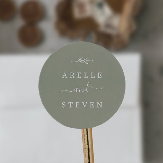 Sticker Rond Feuille minimale | Sage Green Mariage Enveloppe Ph