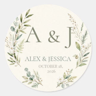 Sticker Rond Feuille : Sceau de mariage botanique personnalisé