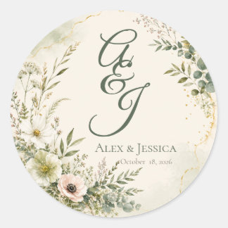 Sticker Rond Feuille : Sceau de mariage botanique personnalisé