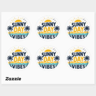 Sticker Rond Feuille tendance graphique d'une journée ensoleill