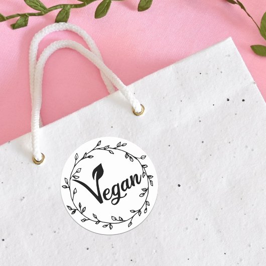 Sticker Rond Feuille végane élégante