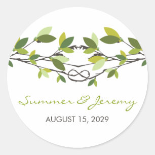 Sticker Rond Feuille vert noué amoureux arbres Mariage d'été