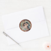 Sticker Rond Feuilles aquarelle sur Mariage photo en bois rusti (Enveloppe)