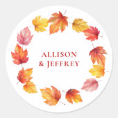 Sticker Rond Feuilles automne Mariage moderne rouille brûlée (Devant)