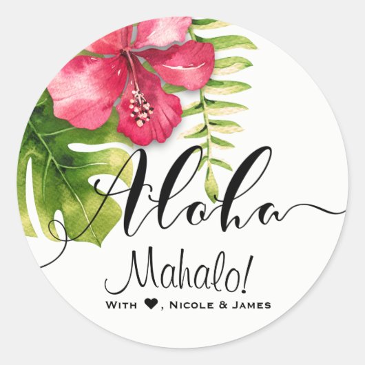 Sticker Rond Feuilles blanches de l'Hibiscus Tropical Chic comm (Devant)