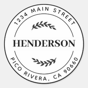 Sticker Rond Feuilles botaniques modernes Adresse de retour ron