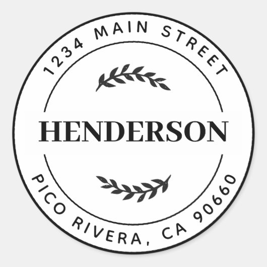 Sticker Rond Feuilles botaniques modernes rondes adresse de ret (Devant)