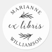 Sticker Rond Feuilles botaniques Nom rond Ex Libris Plaque (Devant)