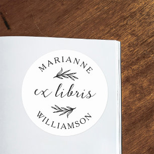 Sticker Rond Feuilles botaniques Nom rond Ex Libris Plaque