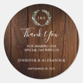 Sticker Rond Feuilles botaniques sur bois de grange merci maria (Devant)