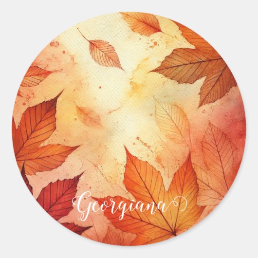 Sticker Rond Feuilles d'aquarelle autummonique personnalisée (Devant)