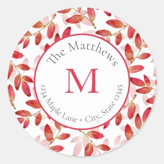 Sticker Rond Feuilles d'aquarelle rouge en automne (Devant)