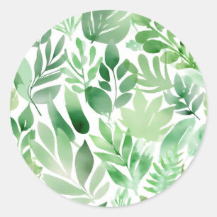 Sticker Rond Feuilles d'aquarelle verte Sage
