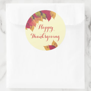 Sticker Rond Feuilles d'automne colorées sur Bon thanksgiving p