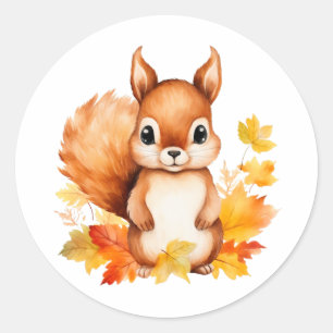Sticker Rond Feuilles d'automne d'écureuil animal mignon person