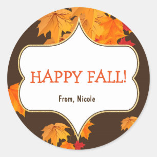 Sticker Rond Feuilles d'automne élégantes marron