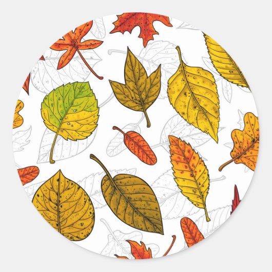 Sticker Rond Feuilles d'automne en blanc (Devant)
