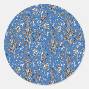 Sticker Rond Feuilles D'Automne Et Berries Motif Bleu
