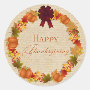 Sticker Rond Feuilles d'automne et Thanksgiving Citrouille