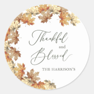 Sticker Rond Feuilles d'automne, faveur reconnaissante et bénie