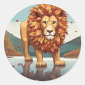 Sticker Rond Feuilles d'automne Lion mâle (Devant)