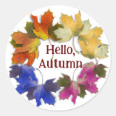 Sticker Rond Feuilles D'Automne Orange Et Doré (Devant)
