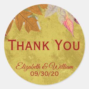 Sticker Rond Feuilles d'automne personnalisées Merci Mariage