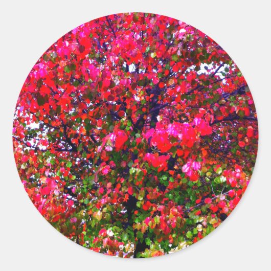 Sticker Rond Feuilles d'automne rose impressionniste (Devant)