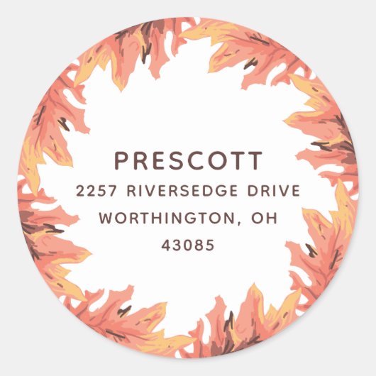 Sticker Rond Feuilles d'automne Thanksgiving adresse de retour (Devant)