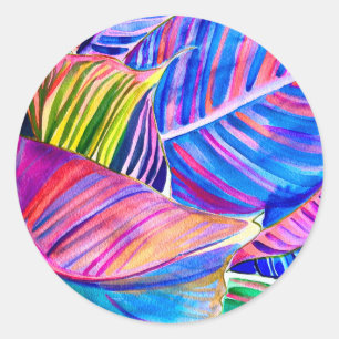 Sticker Rond Feuilles de canna tropicale aquarelle