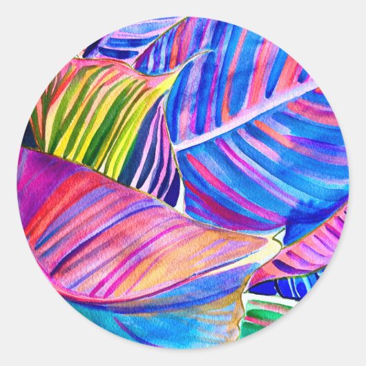 Sticker Rond Feuilles de canna tropicale aquarelle (Devant)