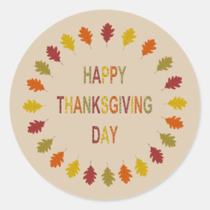 Sticker Rond Feuilles de chêne de Thanksgiving