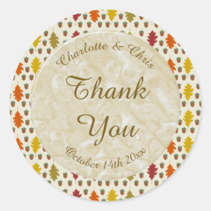 Sticker Rond Feuilles de chêne et Acorns Automne Mariage d'auto