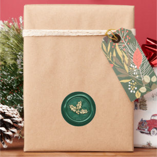 Sticker Rond Feuilles de houx élégantes Faux Noël Fancy