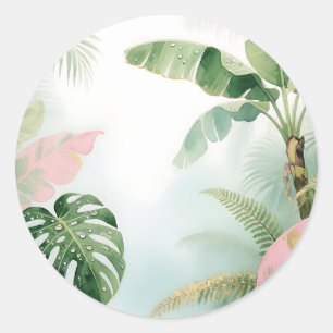Sticker Rond Feuilles de jungle tropicale aquarelle