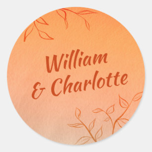 Sticker Rond Feuilles de la ligne orange brûlés Ombré Mariage d