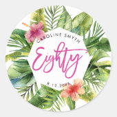 Sticker Rond feuilles de palme tropicale 80e anniversaire autoc (Devant)