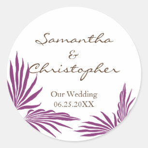 Sticker Rond Feuilles de palme violet marque de sceau de mariag