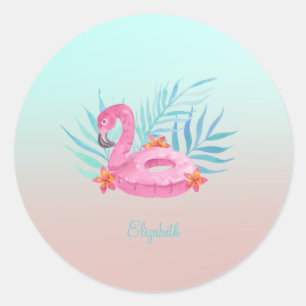 Sticker Rond Feuilles de palmier flamant rose adorable