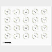 Sticker Rond Feuilles de printemps douces Monogramme initial de (Feuille)
