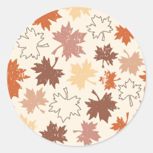 Sticker Rond Feuilles d'érable d'automne, rouge brun beige