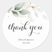 Sticker Rond Feuilles d'or verdure Mariage botanique Merci (Devant)