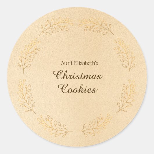 Sticker Rond Feuilles dorées élégantes Cookies de Noël beige  (Devant)