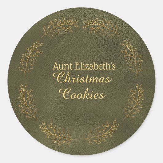 Sticker Rond Feuilles dorées élégantes Cookies de Noël verts (Devant)