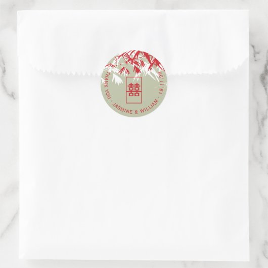 Sticker Rond Feuilles en bambou rouge et mousse Mariage chinois (Sac)