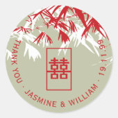 Sticker Rond Feuilles en bambou rouge et mousse Mariage chinois (Devant)